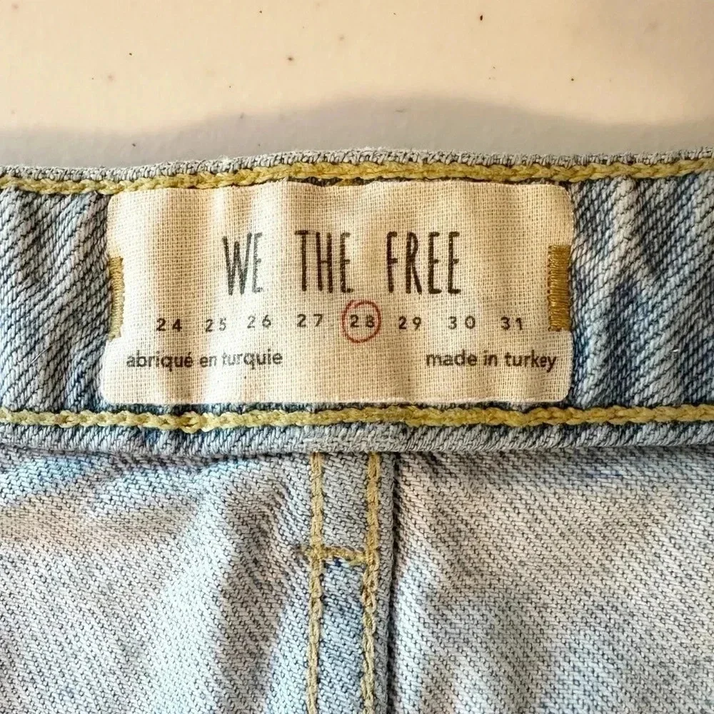 We The Free People Breezy Button Fly Mini Distressed Denim Skirt Size 28 Light